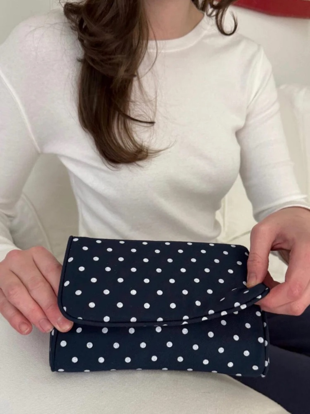 Brandy melville navy blue polka dots makeup bag